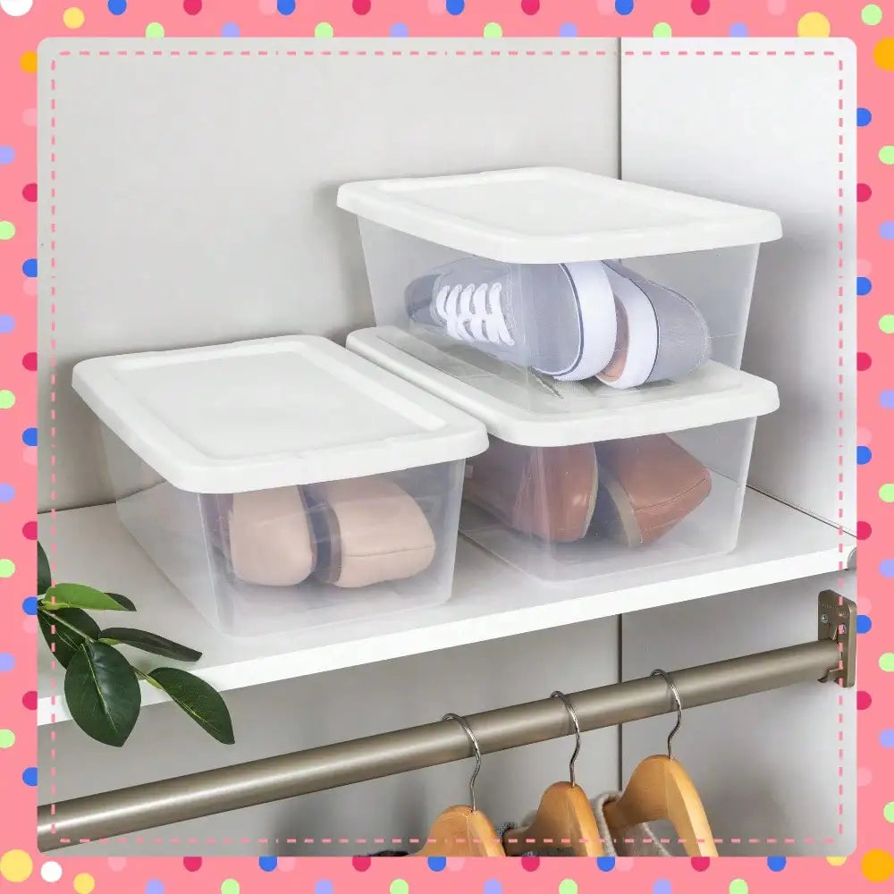 6-Quart Clear Storage Bins, Snap-On Lid Storage Containers with White Lid, Set of 10