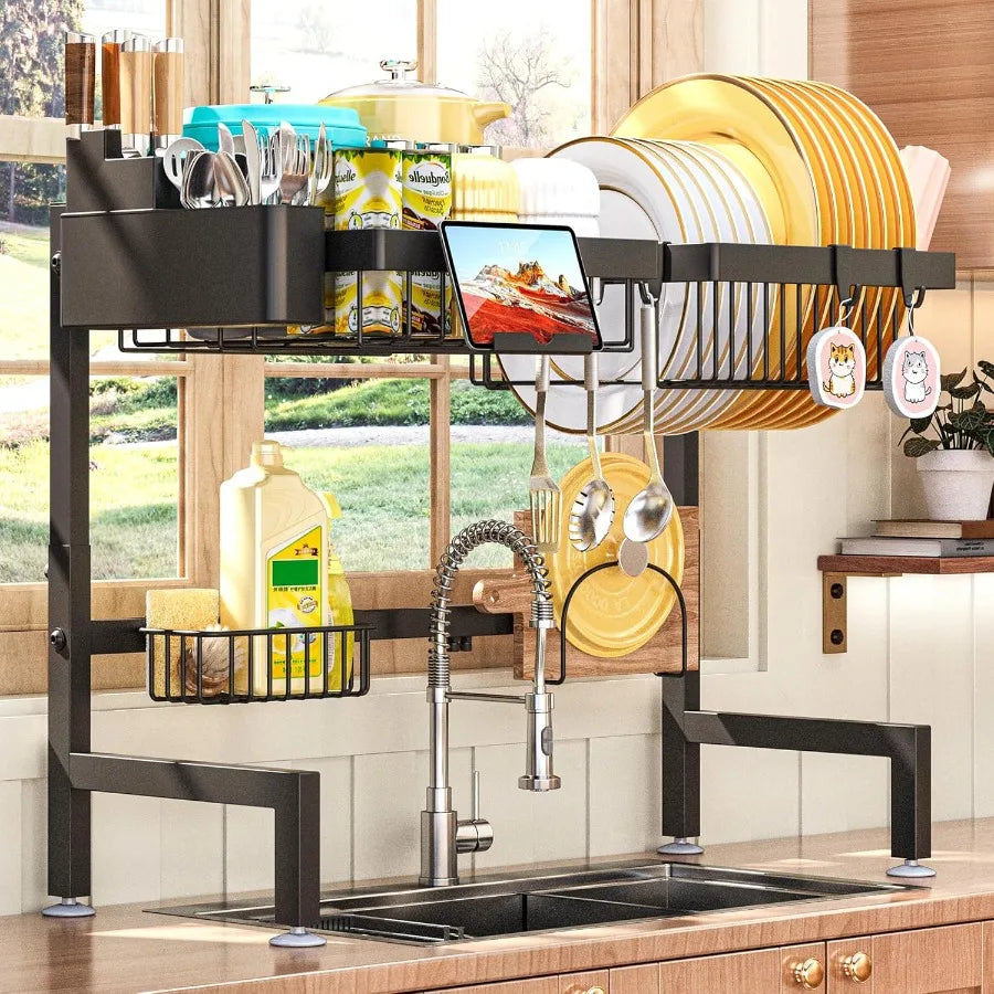 Over The Sink Dish Drying Rack Expandable Height and Length22.6 35.5 L SnapOn Design 2 Tier Large Dish Rack
