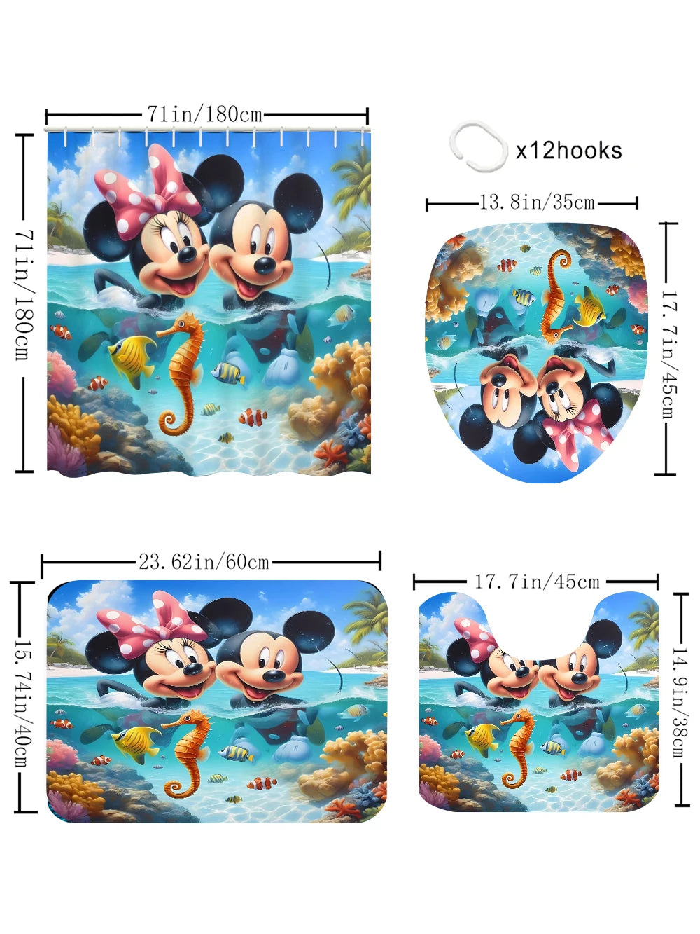 Disney Mickey Mouse Bathroom Four-piece Set - Avant-garde Waterproof Shower Curtain, creating a complete bathroom kit