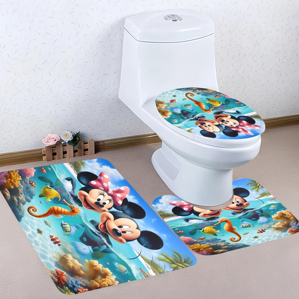 Disney Mickey Mouse Bathroom Four-piece Set - Avant-garde Waterproof Shower Curtain, creating a complete bathroom kit