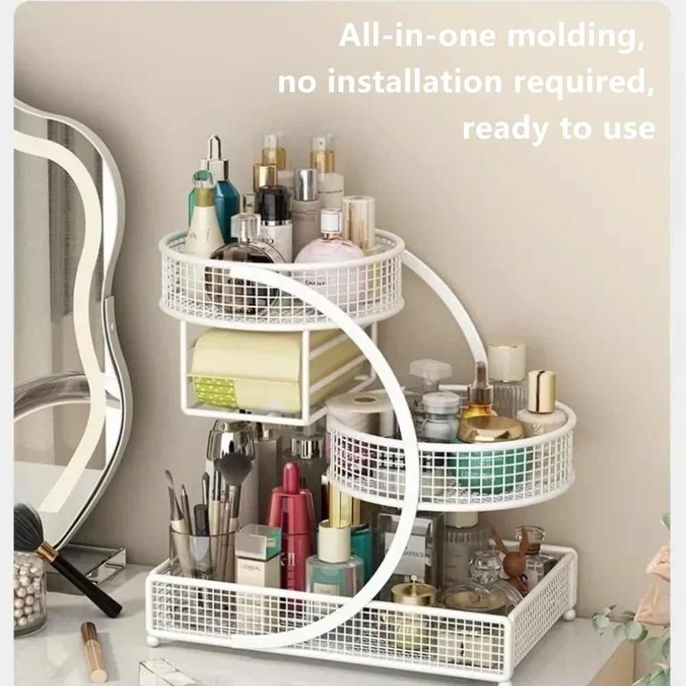 1pc Metal Makeup Storage Rack Cosmetic Organizer Dresser Multi-layer Skincare Organizing Box Lightweight No-Installation Home