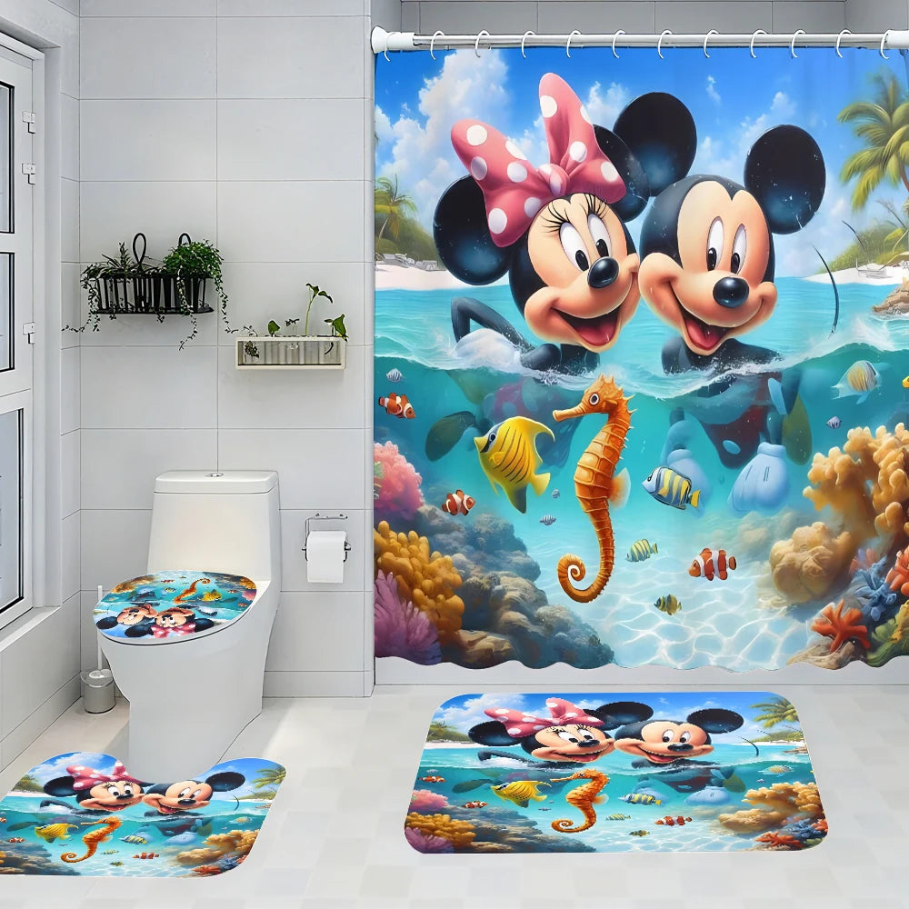 Disney Mickey Mouse Bathroom Four-piece Set - Avant-garde Waterproof Shower Curtain, creating a complete bathroom kit