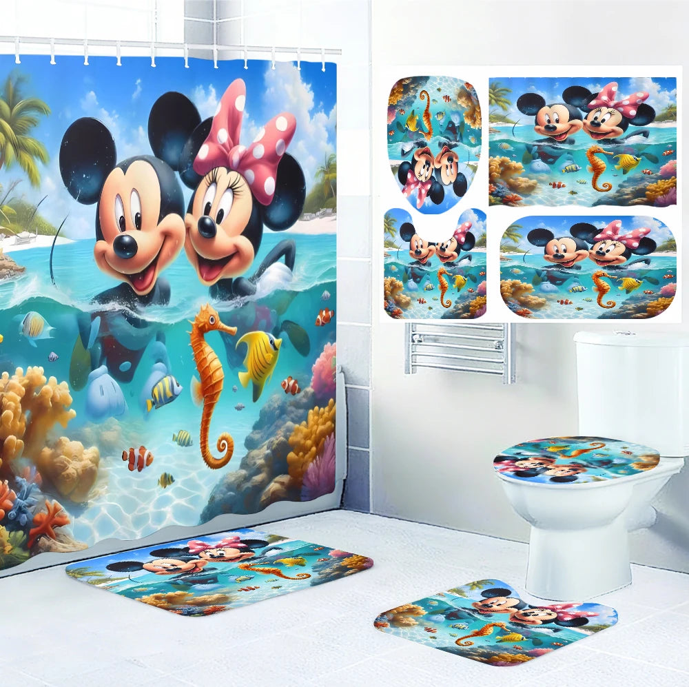 Disney Mickey Mouse Bathroom Four-piece Set - Avant-garde Waterproof Shower Curtain, creating a complete bathroom kit